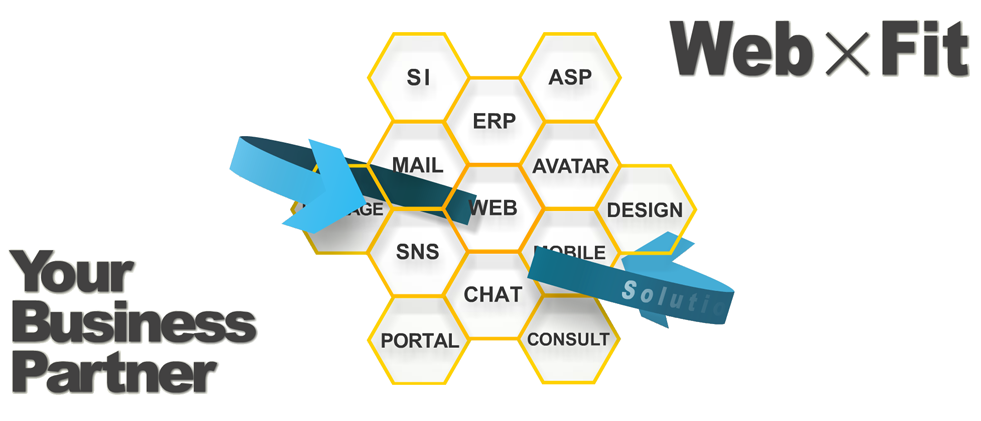 Web X Fit / Your Business Partner / ウェブ基盤のシステム開発, ソリューション提供, ERP/CHAT/ASP/DESIGN/SNS/PORTAL/MOBILE/MAIL/PACKAGE/CONSULT...